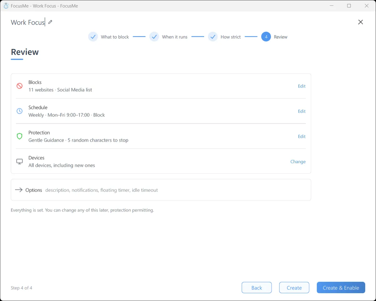 Step 4, Review: the plan summary before it is enabled