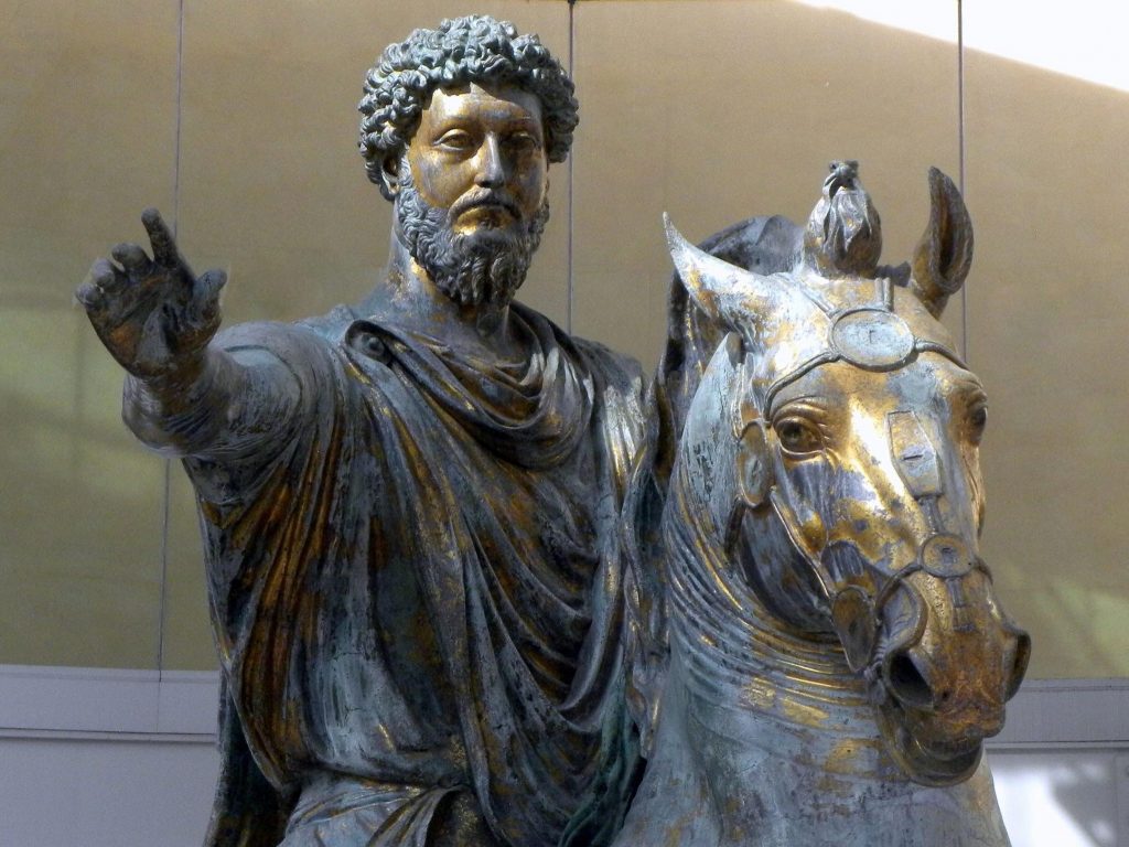 Statue of Roman Emperor Marcus Aurelius riding a horse