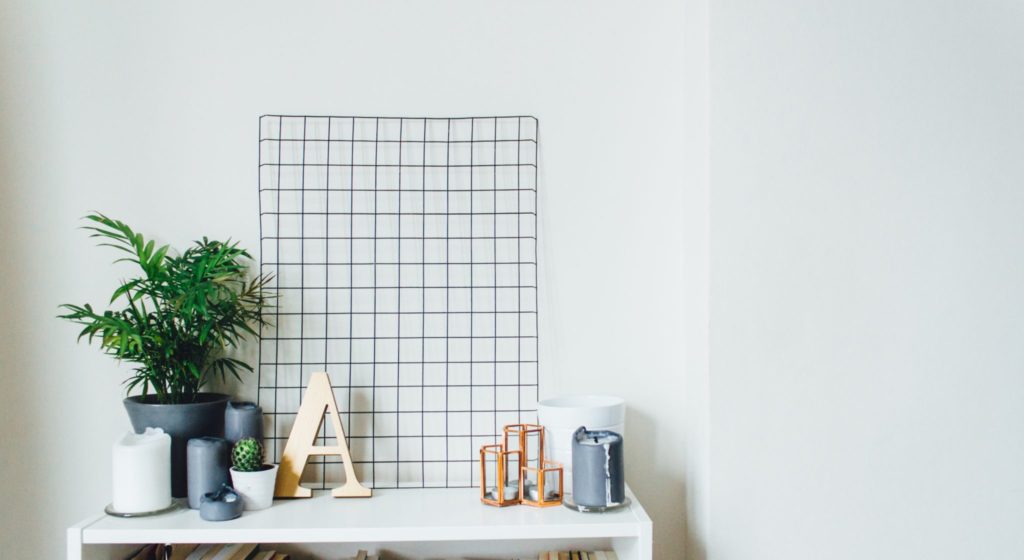 shelf decor with plant candles-letter