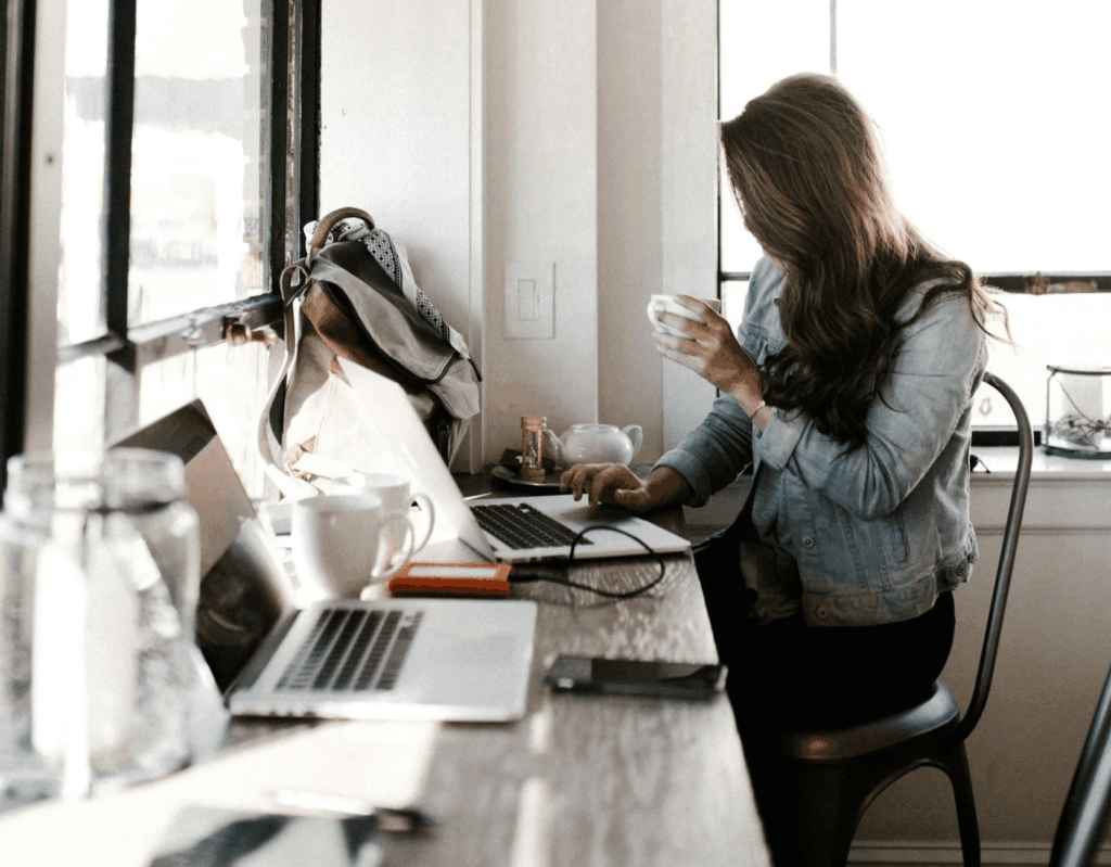 Woman working from home at a desk