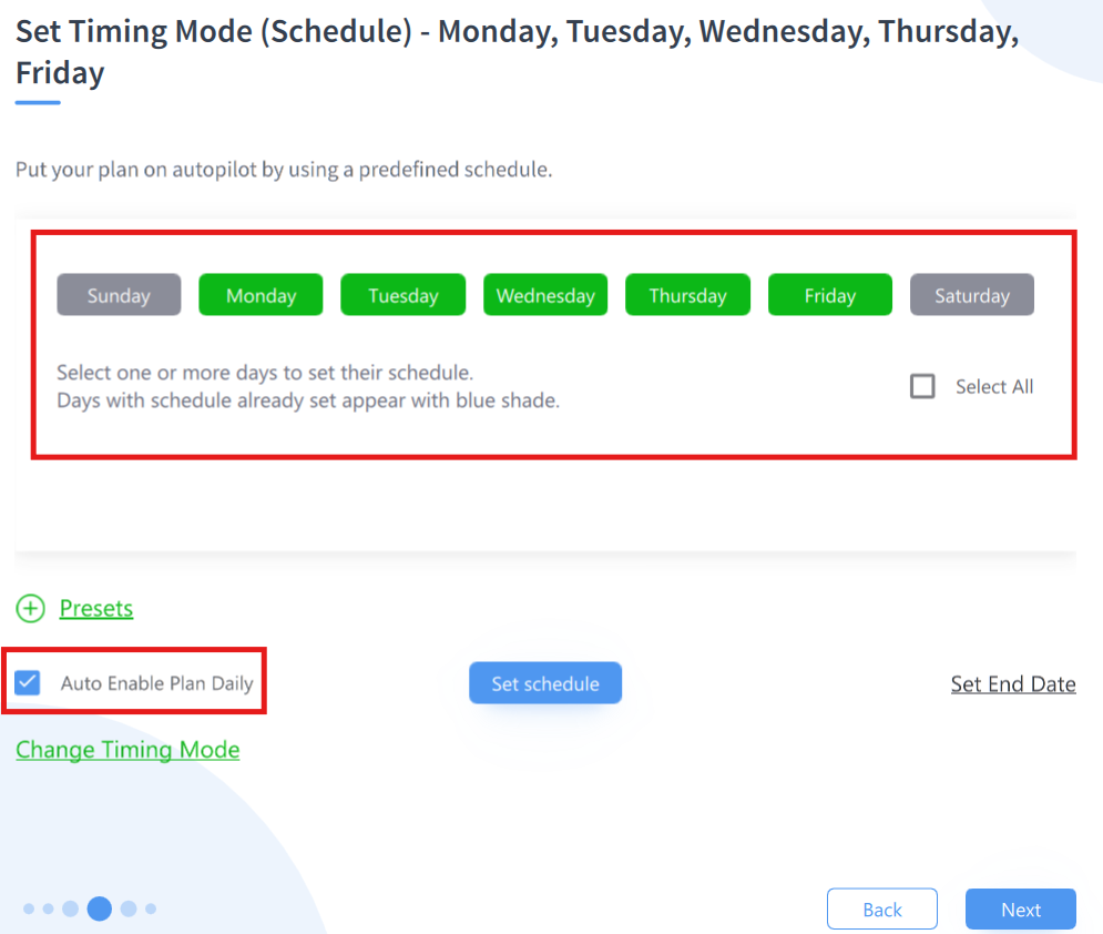 Choose Days and Auto Enable