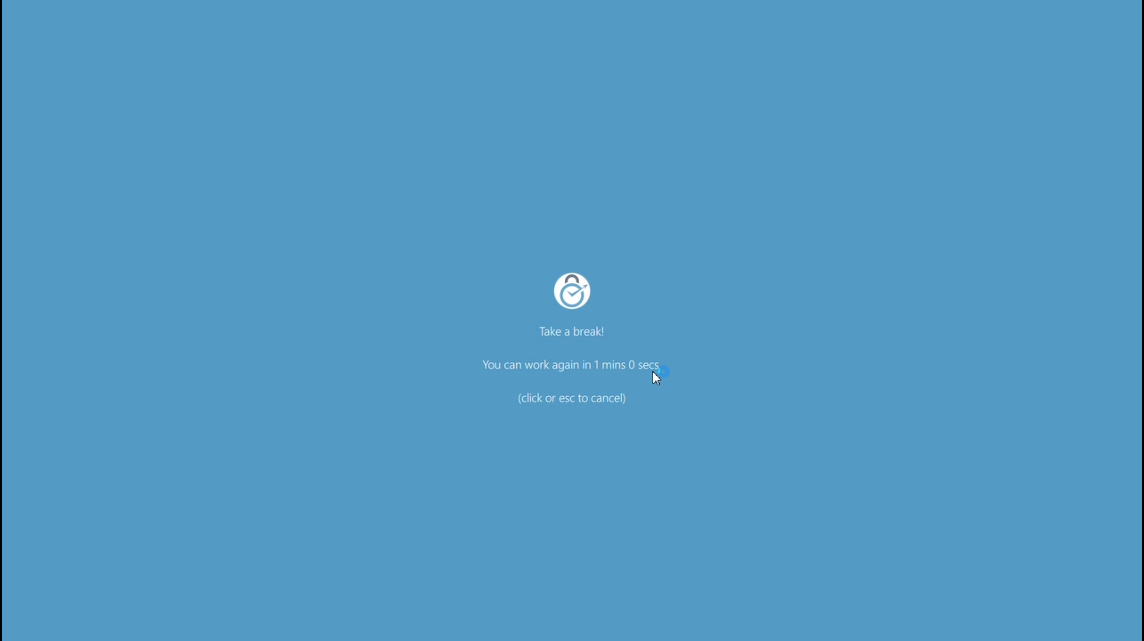 The full-screen break overlay with its countdown