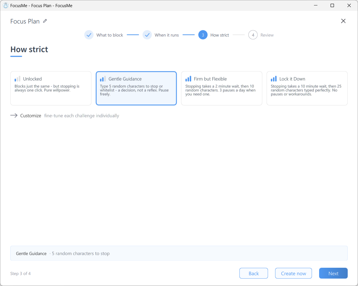 The protection settings, where skipping a break can be made harder or disallowed